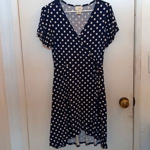 Caution to the Wind Polka Dot Faux Wrap Dress